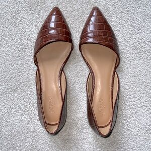 J. Crew Zoe Crocodile Embossed D’Orsay Pointed Toe Flats Saddle Brown Size 10